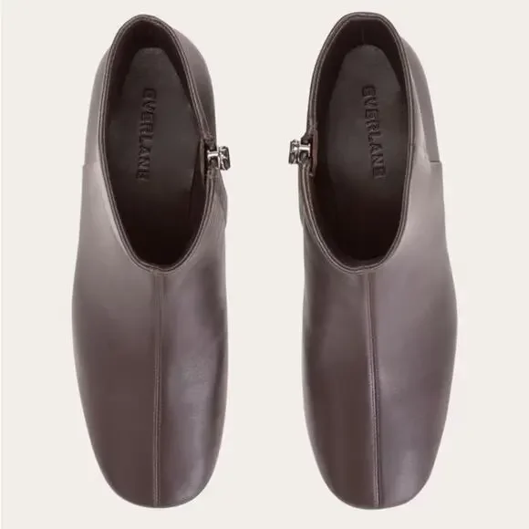 EVERLANE The Day Boot Dark Brown Italian Leather Block Heel Ankle Zip Size 9
